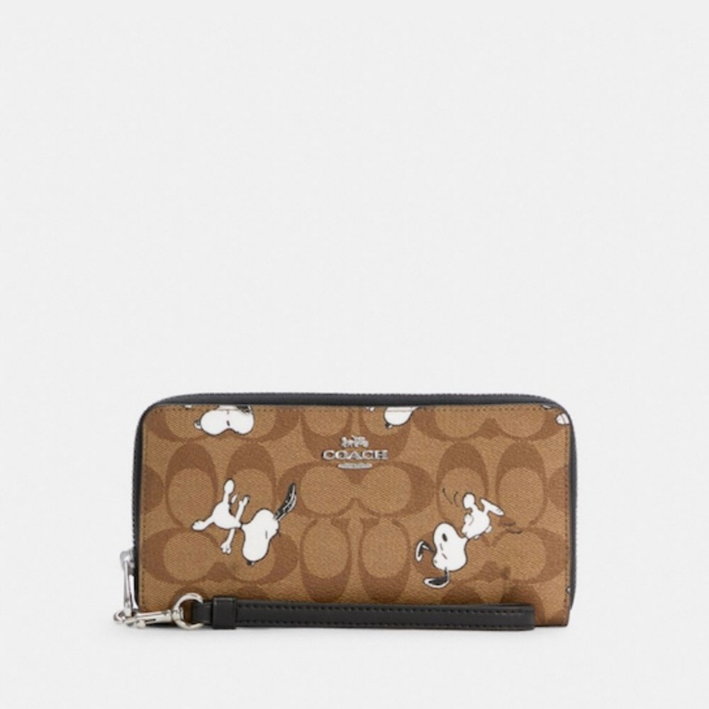 Coach X Peanuts Long Zip Around Wallet In Signature Canvas With Snoopy Print NWT